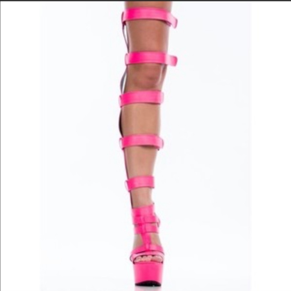 Brand new highlighter pink strappy gladiator heels